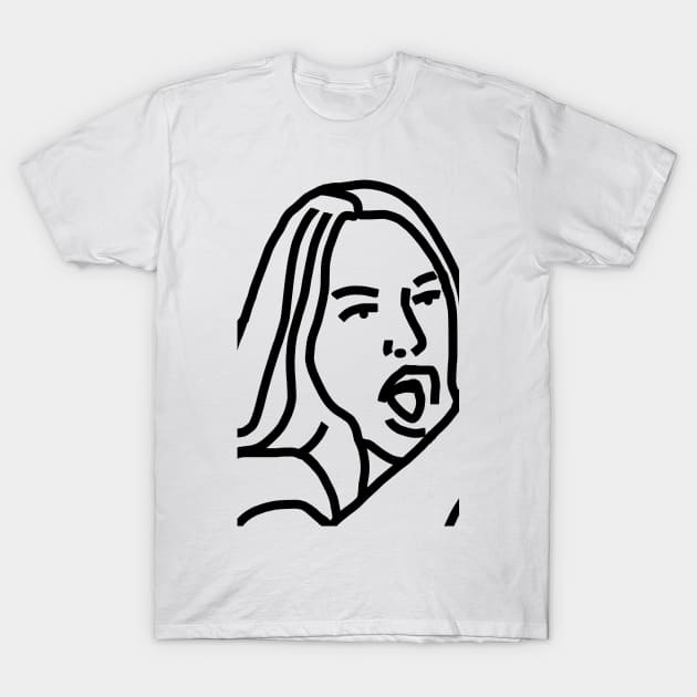 Woman Yelling at Cat Meme Detail Face Line Drawing T-Shirt by ellenhenryart